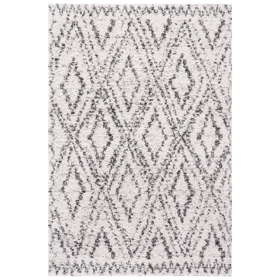 SAFAVIEH Jericho Ognen Geometric Polyester Shag Area Rug, Ivory/Black, 8' x 10'
