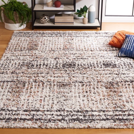 Safavieh Jericho Rowan Striped Polyester Shag Area Rug, Black/Rust, 11' x 15'