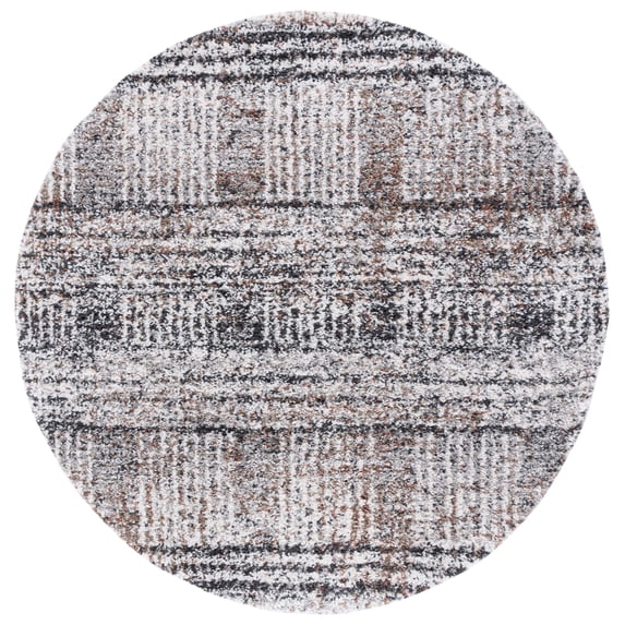 SAFAVIEH Jericho Rowan Striped Polyester Shag Area Rug, Black/Rust, 3' x 3' Round