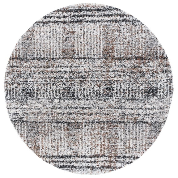 SAFAVIEH Jericho Rowan Striped Polyester Shag Area Rug, Black/Rust, 6'7" x 6'7" Round