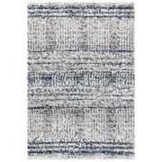 SAFAVIEH Jericho Rowan Striped Polyester Shag Area Rug, Navy/Ivory, 2'2" x 4'