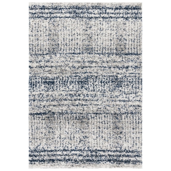 SAFAVIEH Jericho Rowan Striped Polyester Shag Area Rug, Navy/Ivory, 5'3" x 7'6"