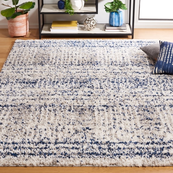Safavieh Jericho Rowan Striped Polyester Shag Area Rug, Navy/Ivory, 5'3" x 7'6"