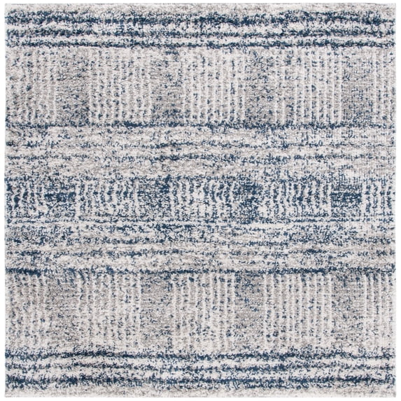 SAFAVIEH Jericho Rowan Striped Polyester Shag Area Rug, Navy/Ivory, 6'7" x 6'7" Square