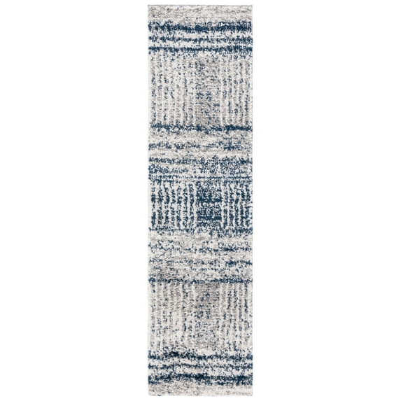 SAFAVIEH Jericho Rowan Striped Polyester Shag Runner Rug, Navy/Ivory, 2'2" x 6'
