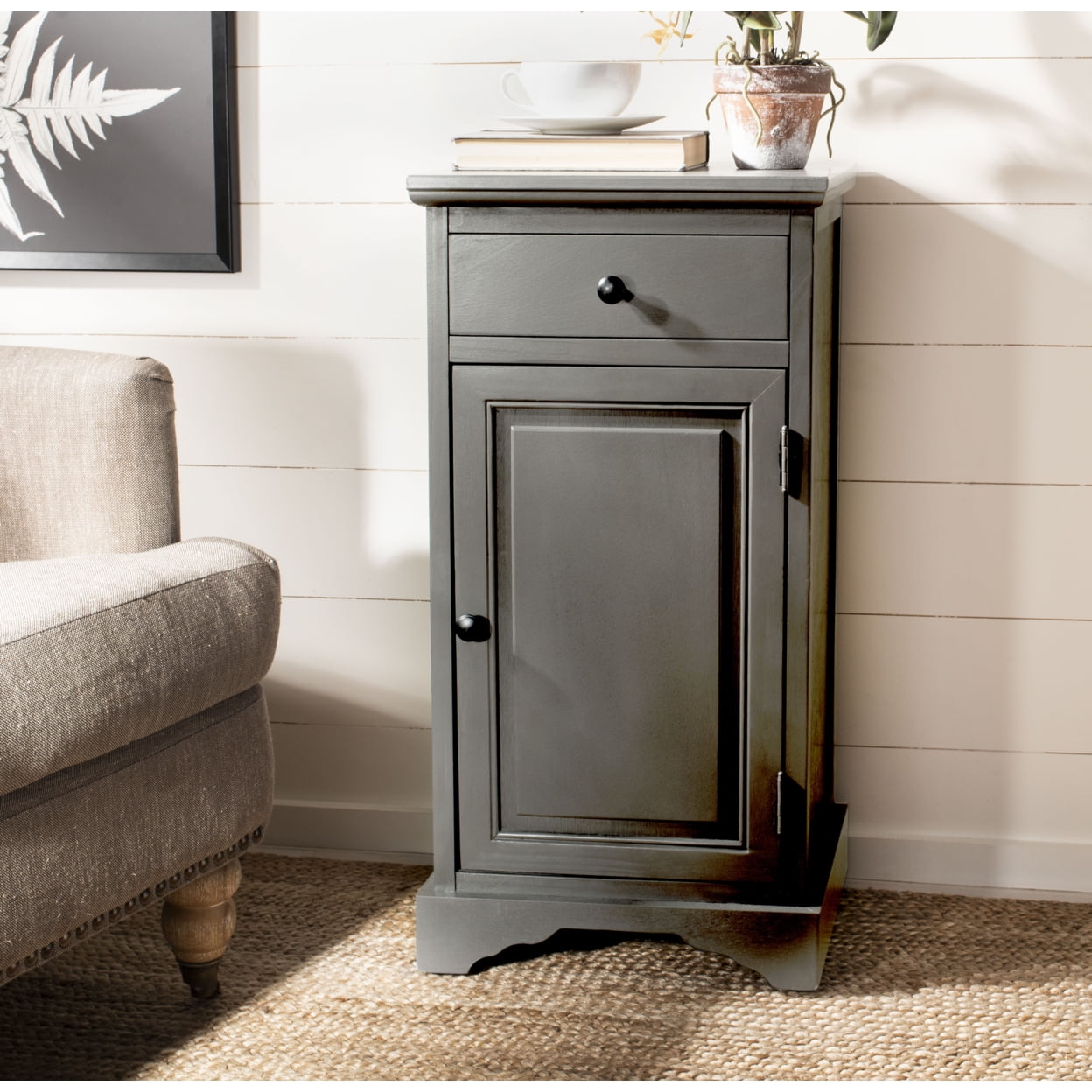 Transitional Grey Pine Freestanding Office Storage Cabinet