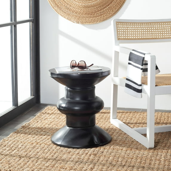 SAFAVIEH Jiraiya Outdoor Patio Concrete Accent Stool, Black