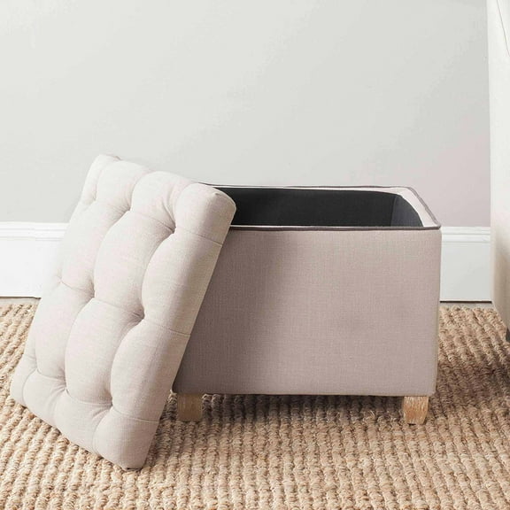 SAFAVIEH Joanie Rustic Glam Tufted Storage Ottoman, Beige