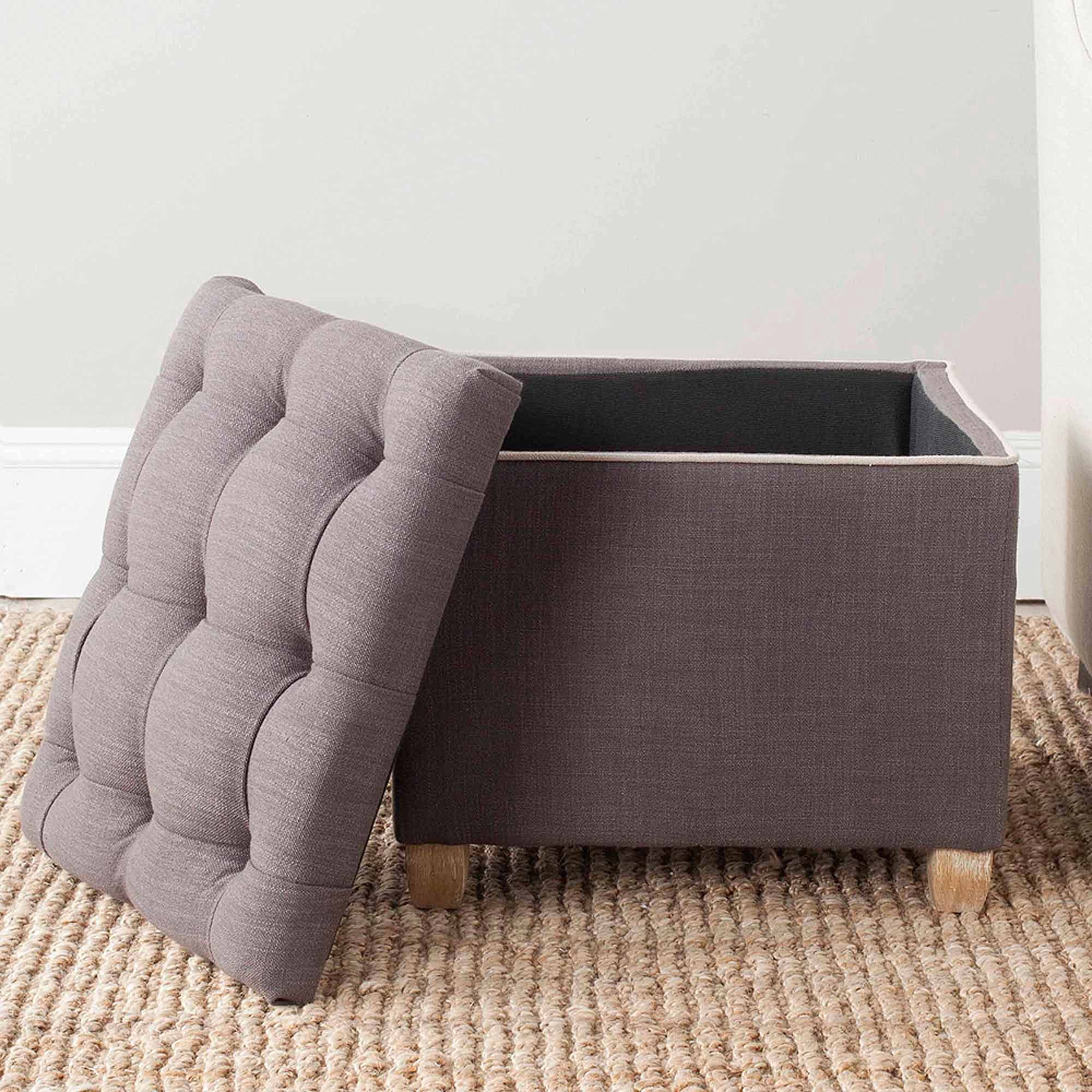 SAFAVIEH Joanie Rustic Glam Tufted Storage Ottoman, Charcoal/Taupe