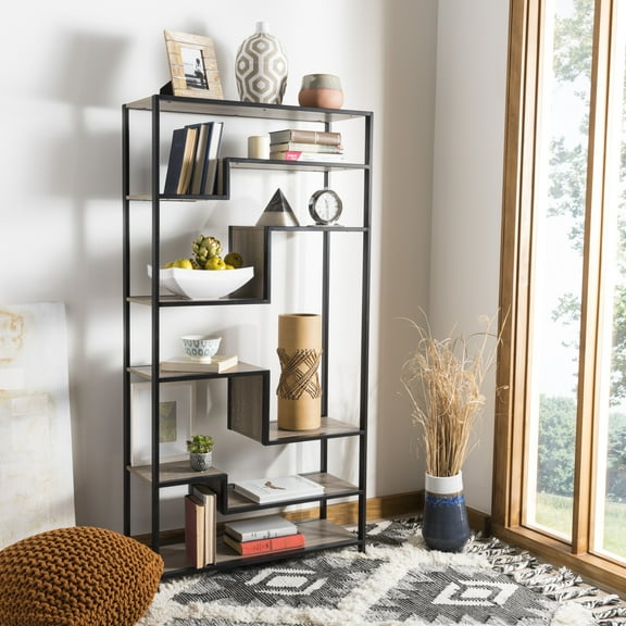 SAFAVIEH Joanna Contemporary Retro Mid Century Wood Etagere, Oak/Black