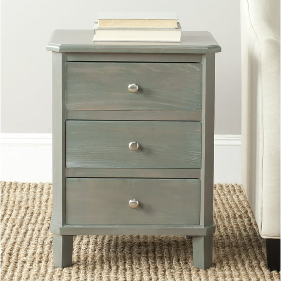 SAFAVIEH Joe Classic End Table with 3 Storage Drawers, French Grey