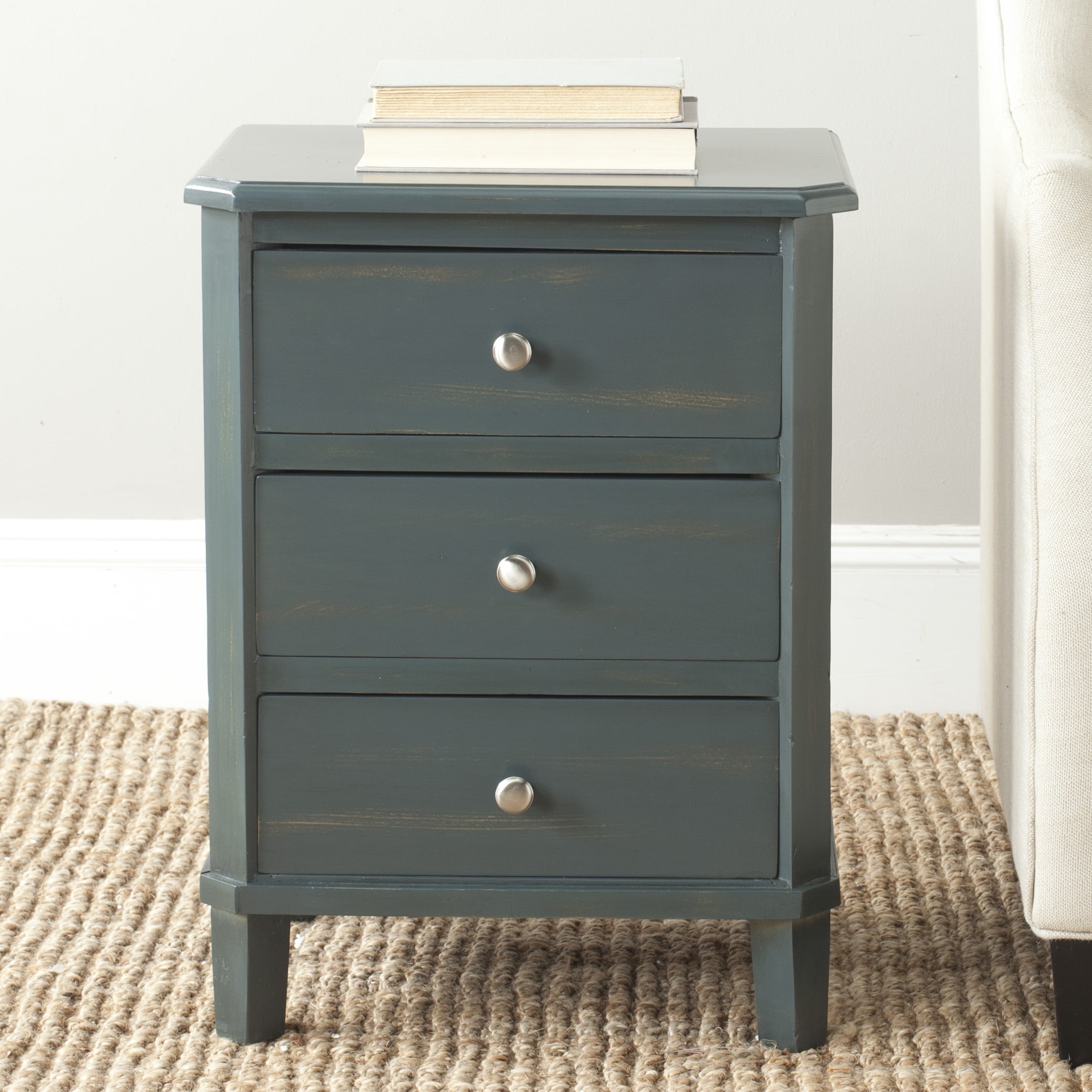 SAFAVIEH Joe Classic End Table with 3 Storage Drawers, Steel Teal