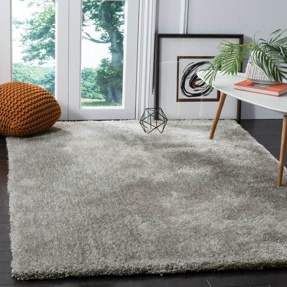 SAFAVIEH Joella Solid Plush Polyester Shag Area Rug, Light Grey, 4' x 6'