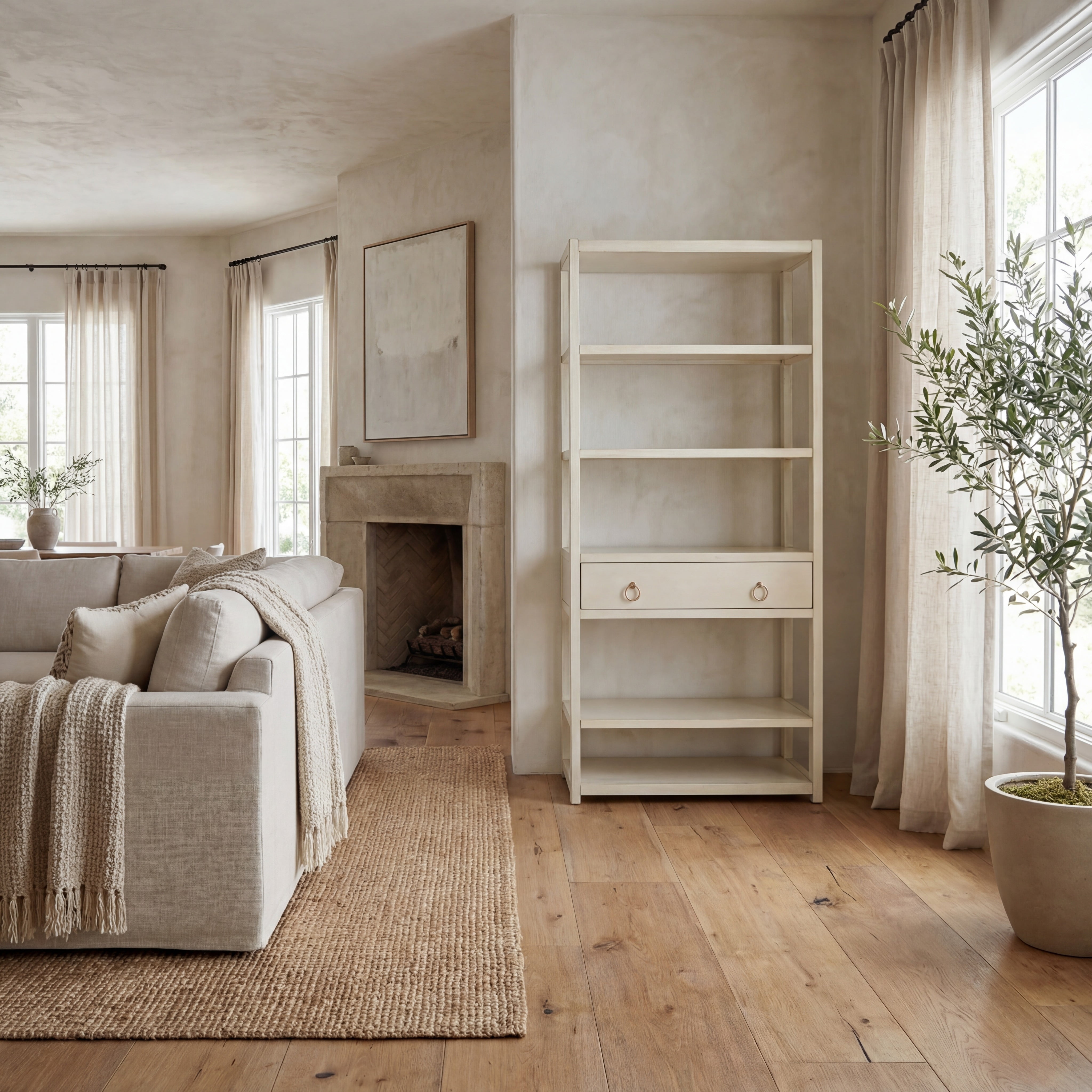 SAFAVIEH Johni Glam Style 1 Drawer 5 Shelf Etagere, Antique White (32 in. W x 18 in. D x 70 in. H)