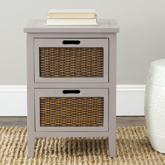 SAFAVIEH Jonah Country Rustic Two Drawer End Table, Quartz Grey