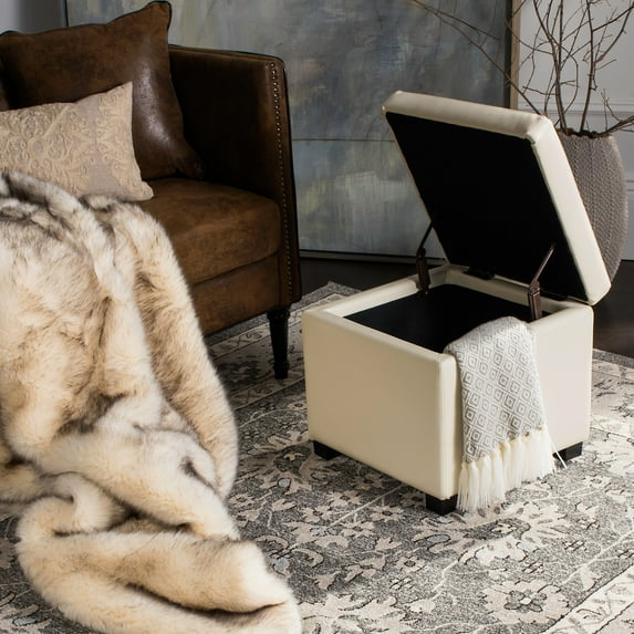 SAFAVIEH Jonathan Modern Glam Single Upholstered Flip Top Ottoman, Off-White