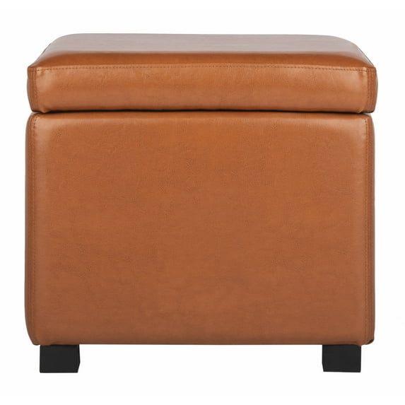 SAFAVIEH Jonathan Modern Glam Single Upholstered Flip Top Ottoman, Saddle