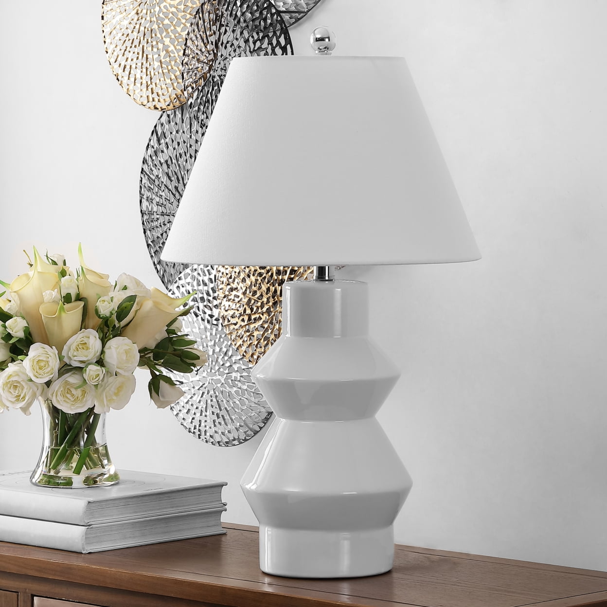 SAFAVIEH Jonie Solid Ceramic Table Lamp, Black, Set of 2