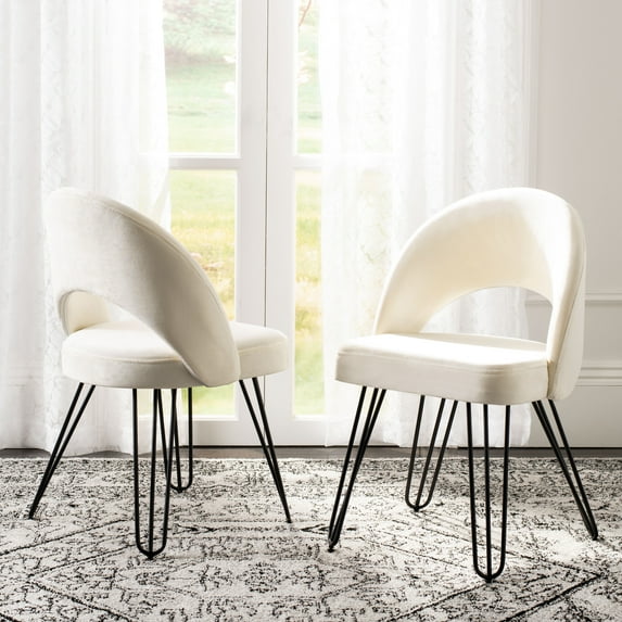 SAFAVIEH Jora Velvet Retro Dining Chair, Set of 2, Cream/Black