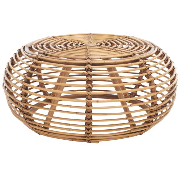 SAFAVIEH Jorah Contemporary Round Jawit Rattan Coffee Table, Honey Brown Wash