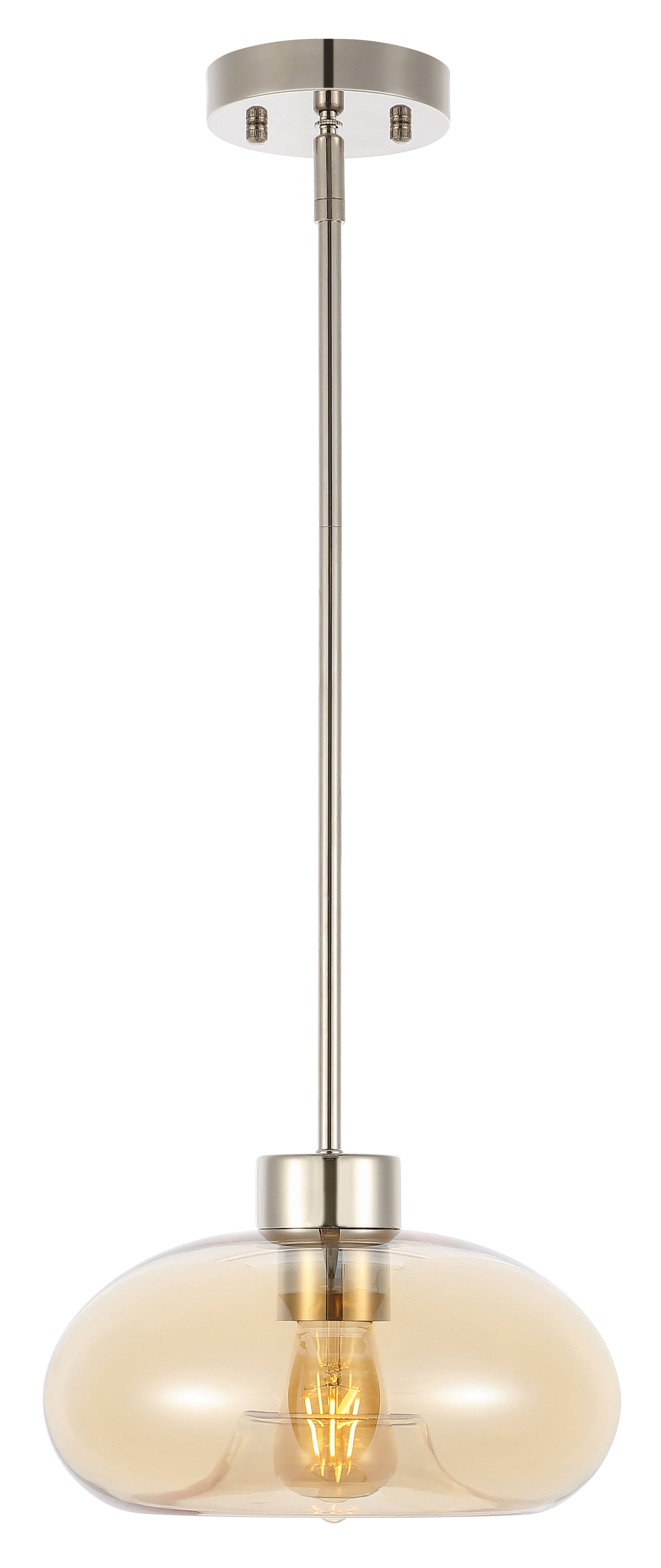 Amber Glass and Nickel Globe Pendant Light with LED