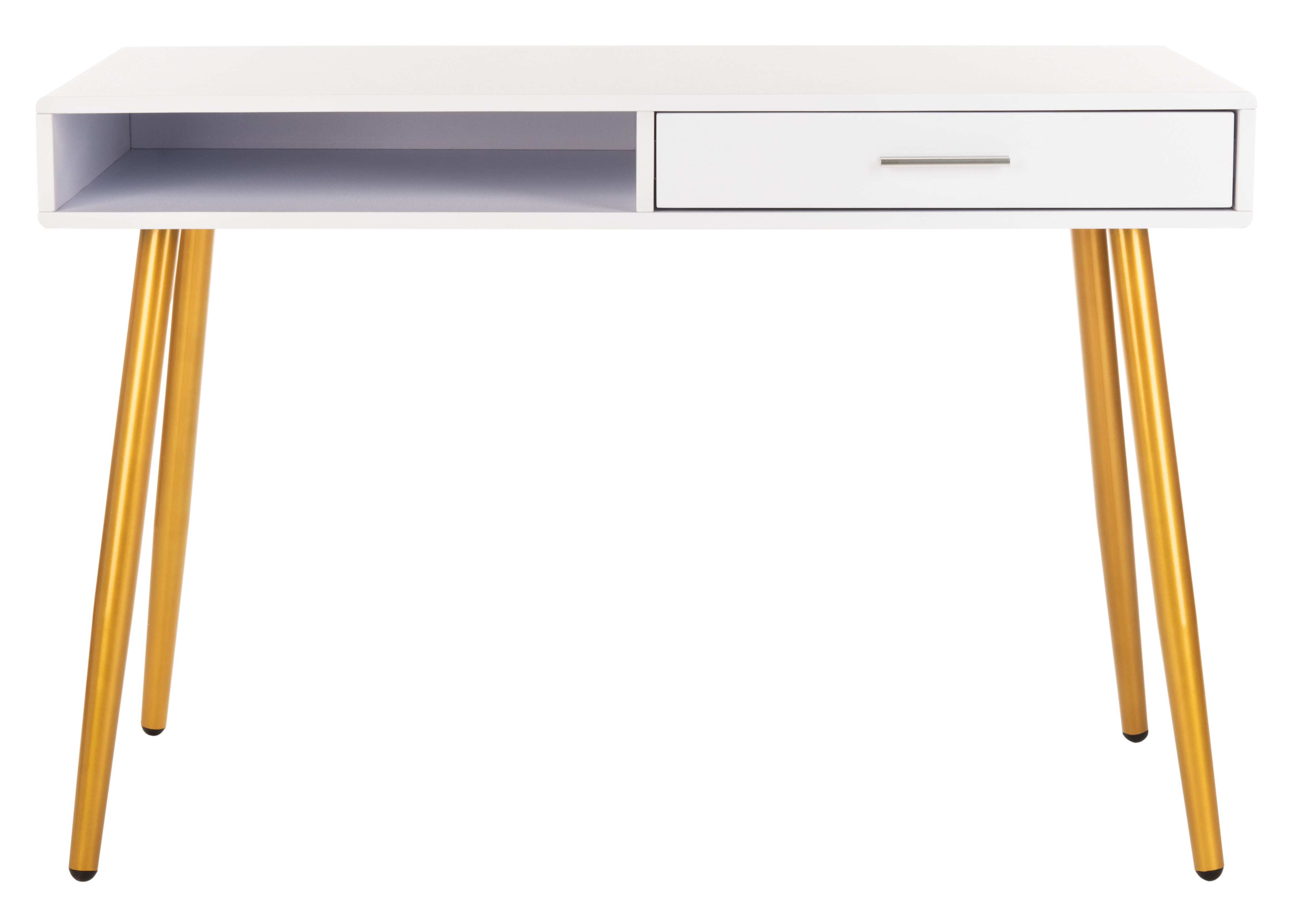 White and Gold Wood Writing Table with Drawer