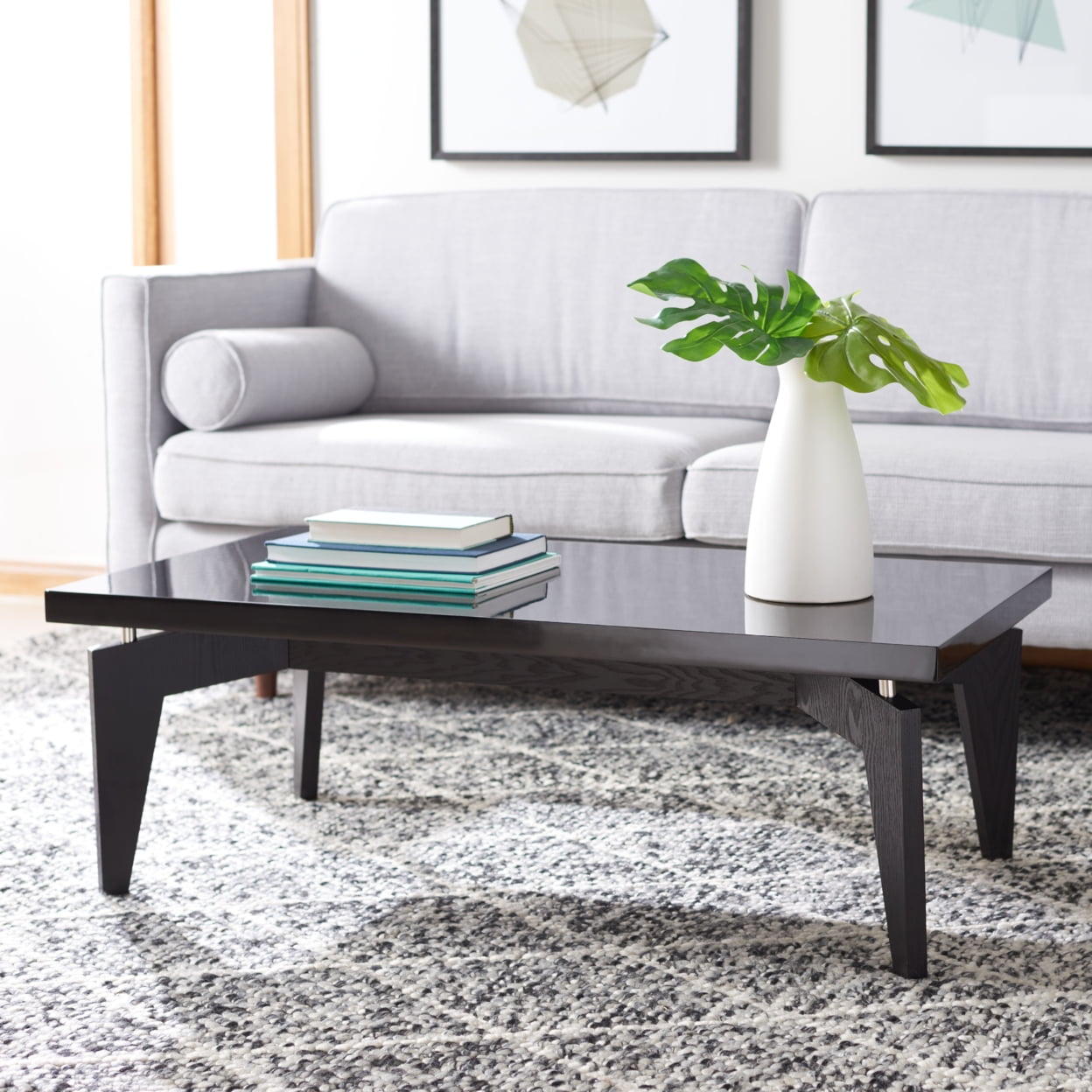 Retro Black and White Lacquered Wood Coffee Table