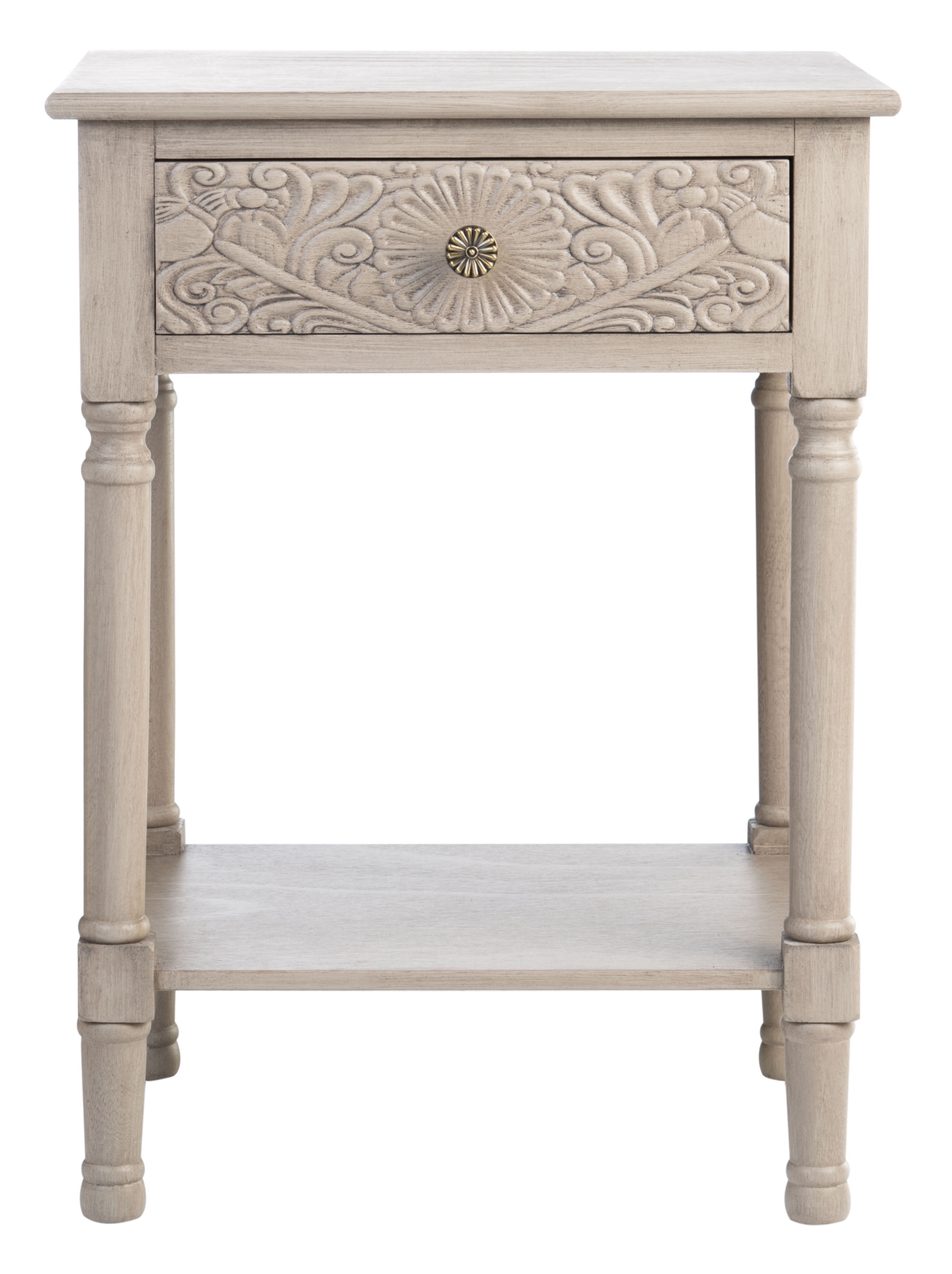 Josie Greige Wood and Metal 1-Drawer Accent Table