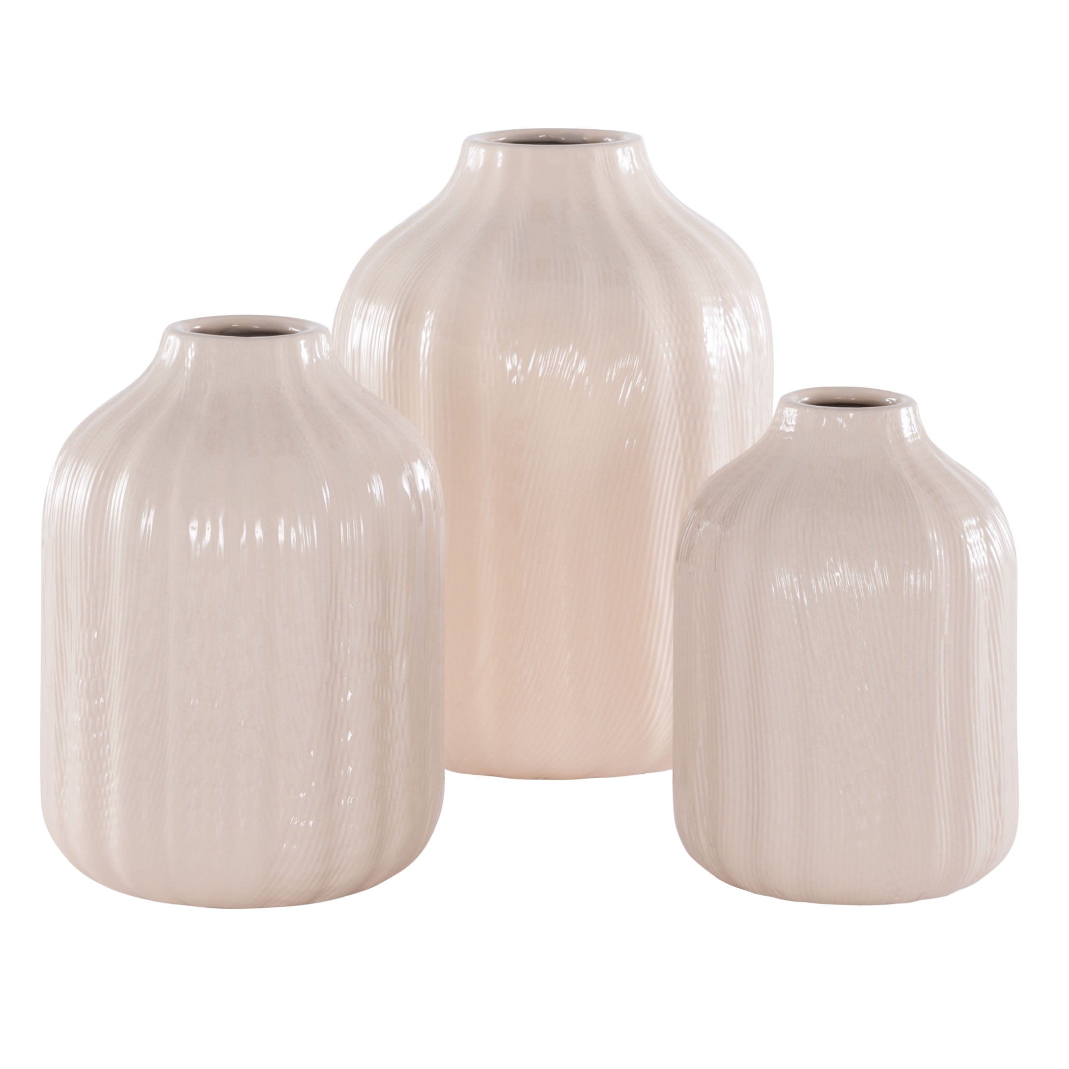 Ivory Ceramic Vase Set with Fluted Detail, 6-10 Inches