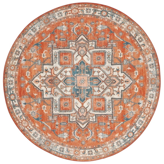 SAFAVIEH Journey Abram Medallion Area Rug, Rust/Navy, 6'7" x 6'7" Round