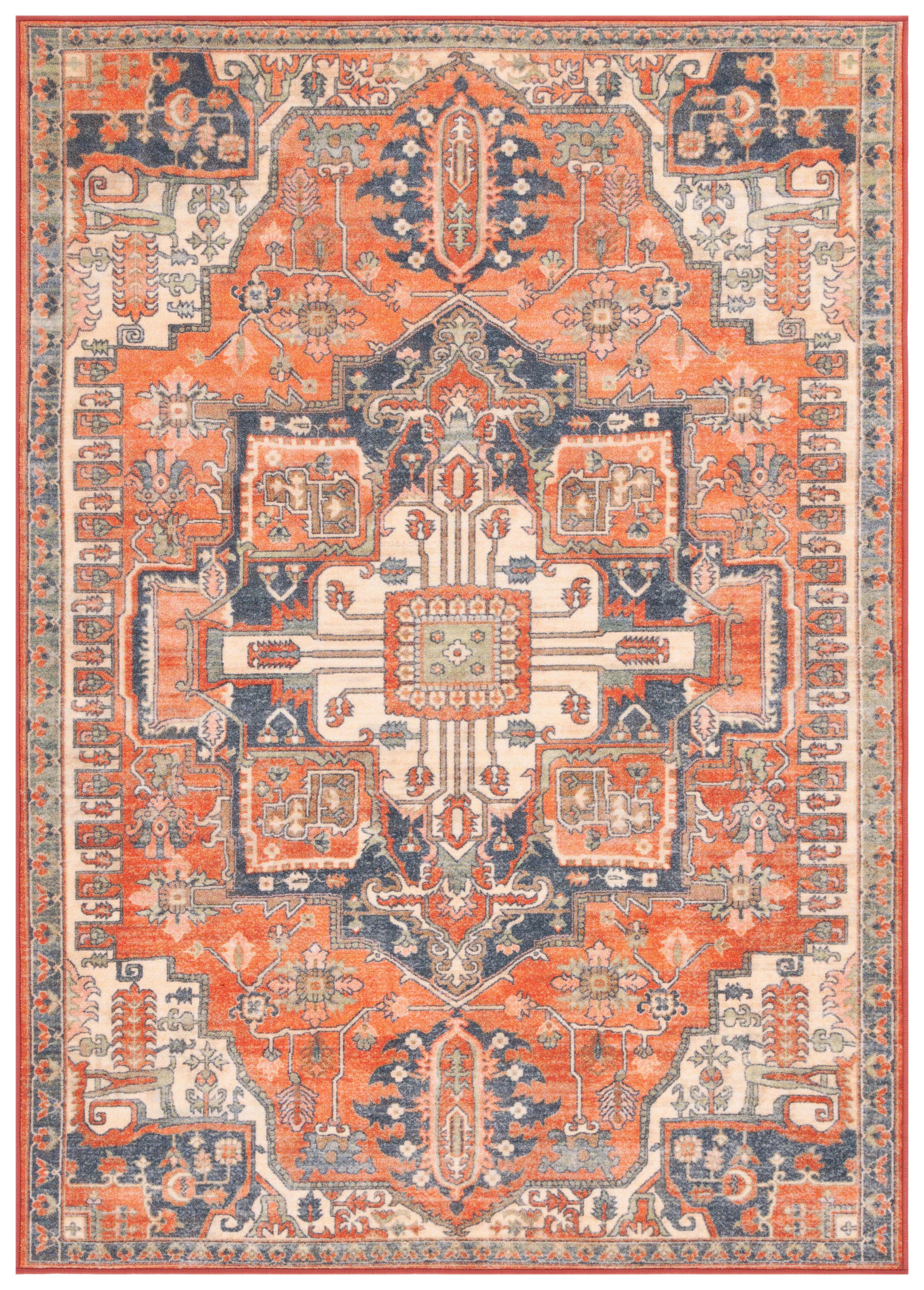 Rust and Navy Synthetic Rectangular Area Rug, 8'9" x 12'