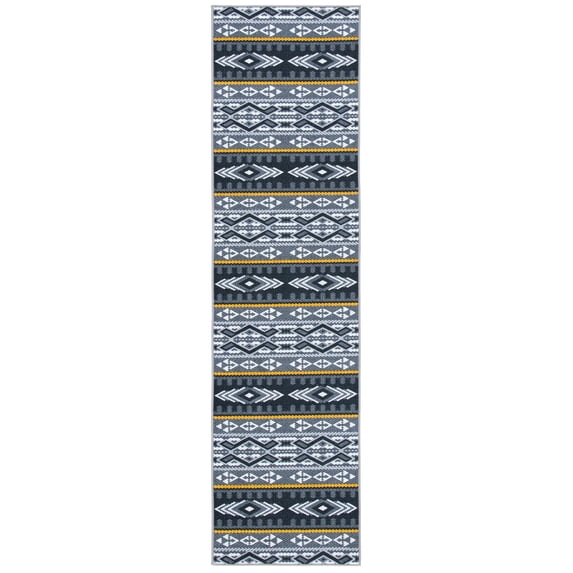 SAFAVIEH Journey Bojan Tribal Machine Washable Runner Rug, Grey/Gold, 2'2" x 9'