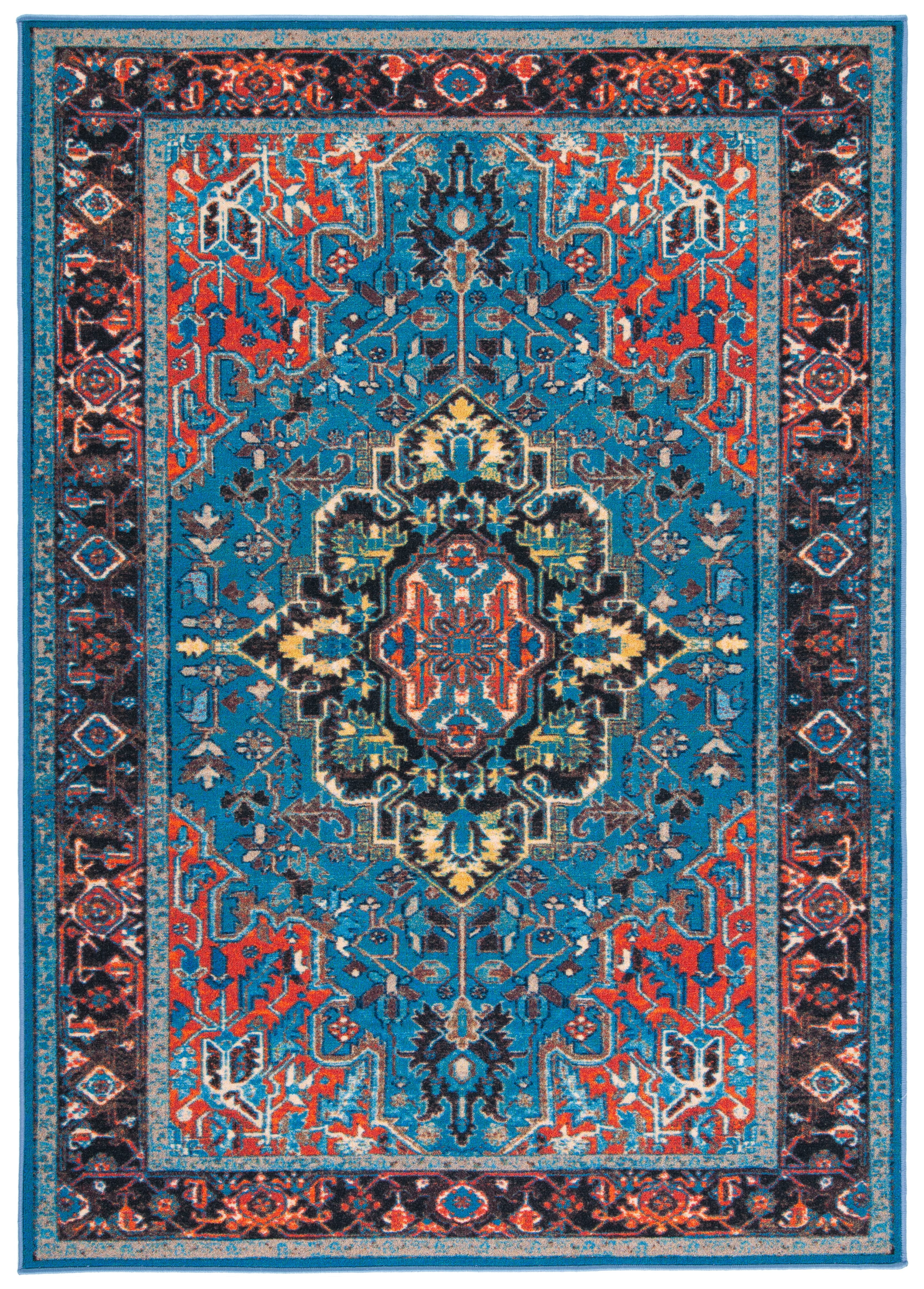 SAFAVIEH Journey Casey Oriental Machine Washable Area Rug, Blue/Red, 5'5" x 7'7"