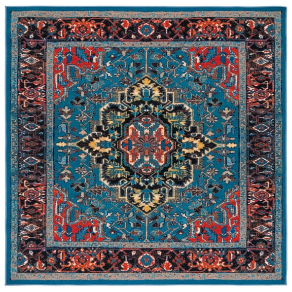 SAFAVIEH Journey Casey Oriental Machine Washable Area Rug, Blue/Red, 6'7" x 6'7" Square