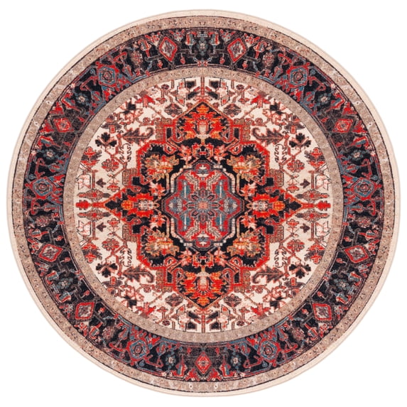 SAFAVIEH Journey Casey Oriental Machine Washable Area Rug, Ivory/Red, 6'7" x 6'7" Round