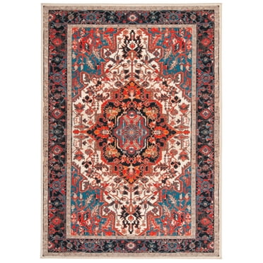 SAFAVIEH Journey Casey Oriental Machine Washable Area Rug, Ivory/Red, 7'9" x 10'