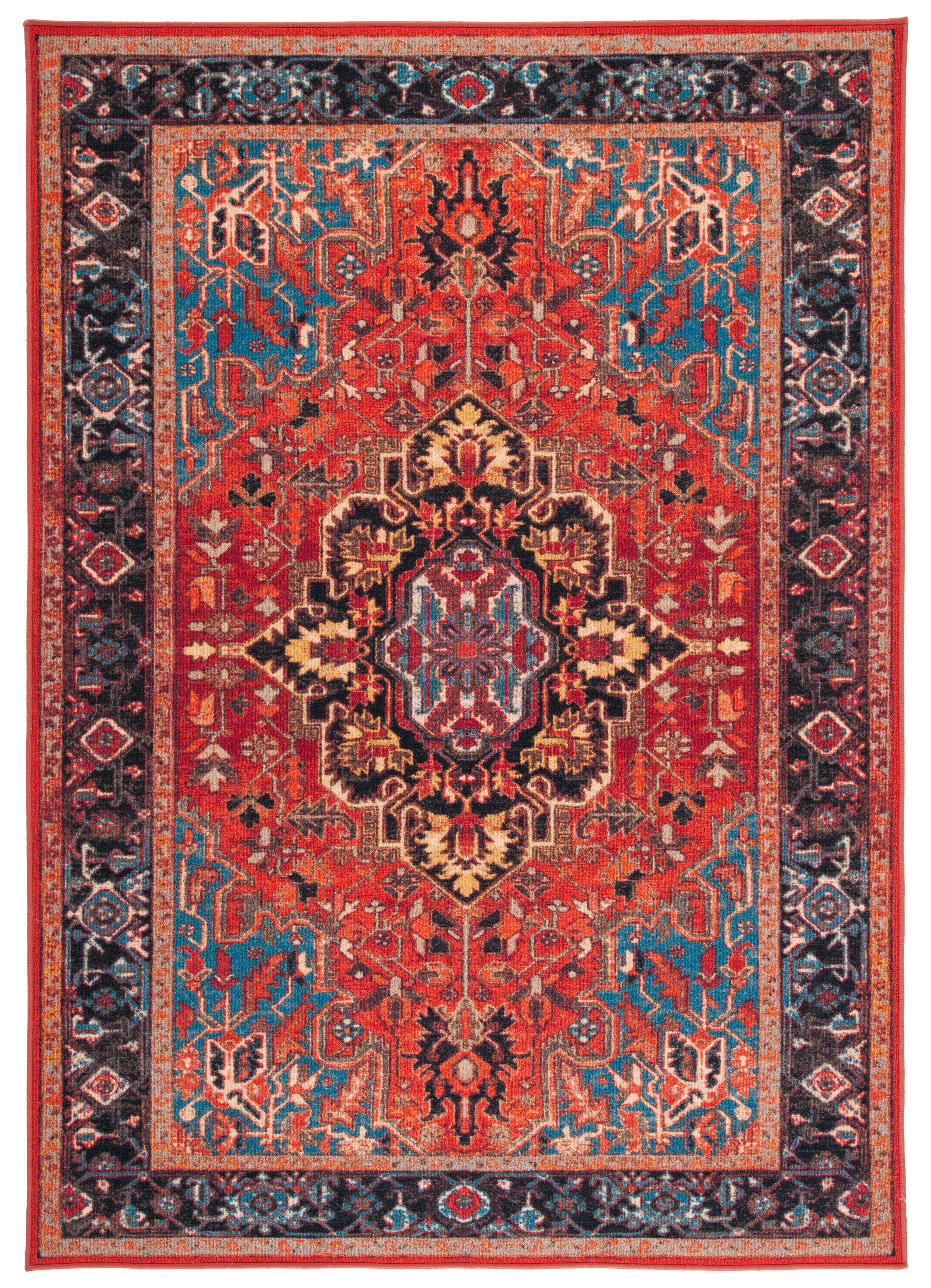 Vintage Charm Easy-Care Red Synthetic 4' x 6' Rectangular Rug