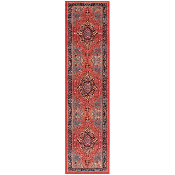 SAFAVIEH Journey Casey Oriental Machine Washable Runner Rug, Red/Blue, 2'2" x 9'
