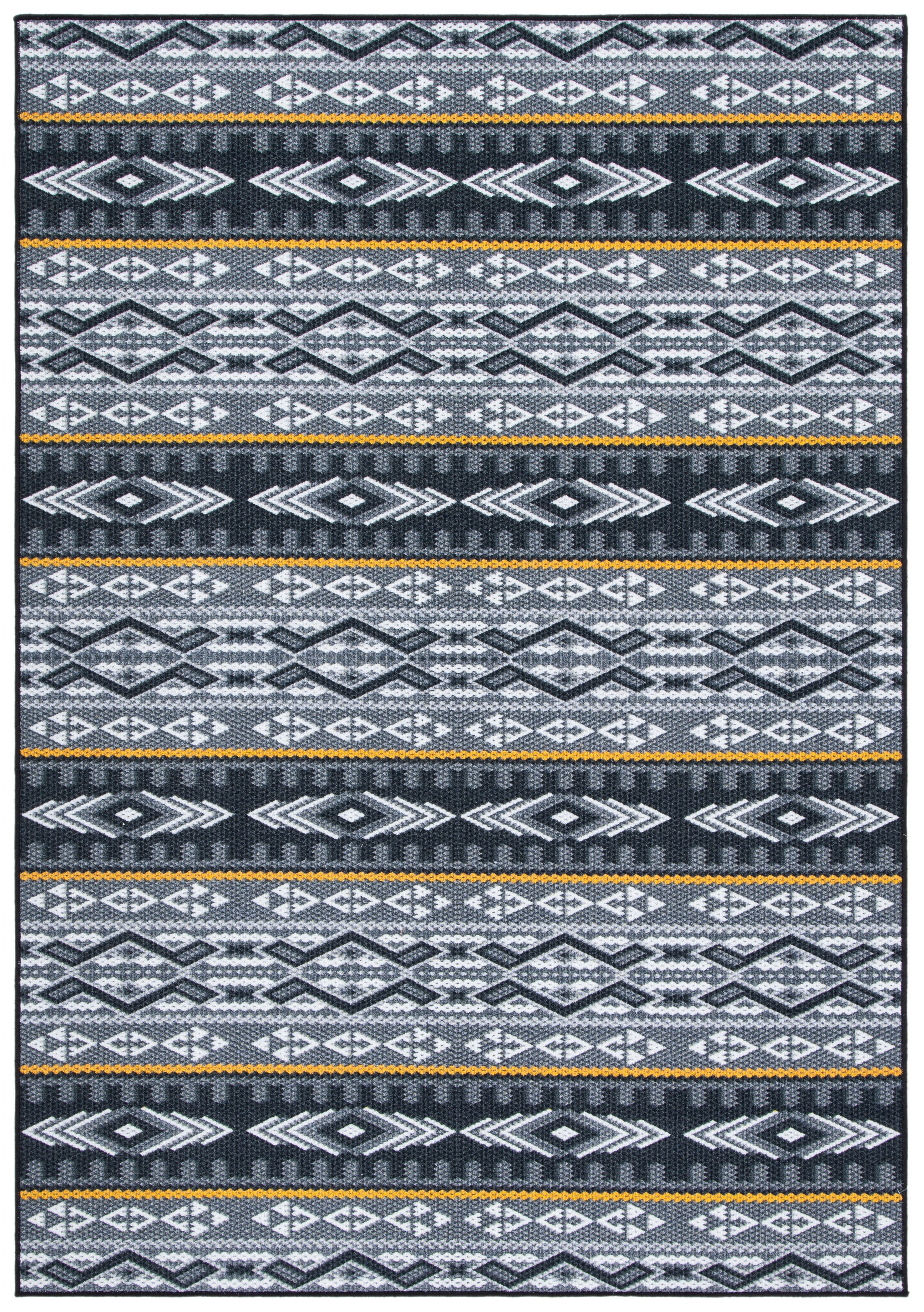 Gray and Gold Tribal Pattern Washable Synthetic Rug, 4'4" x 6'