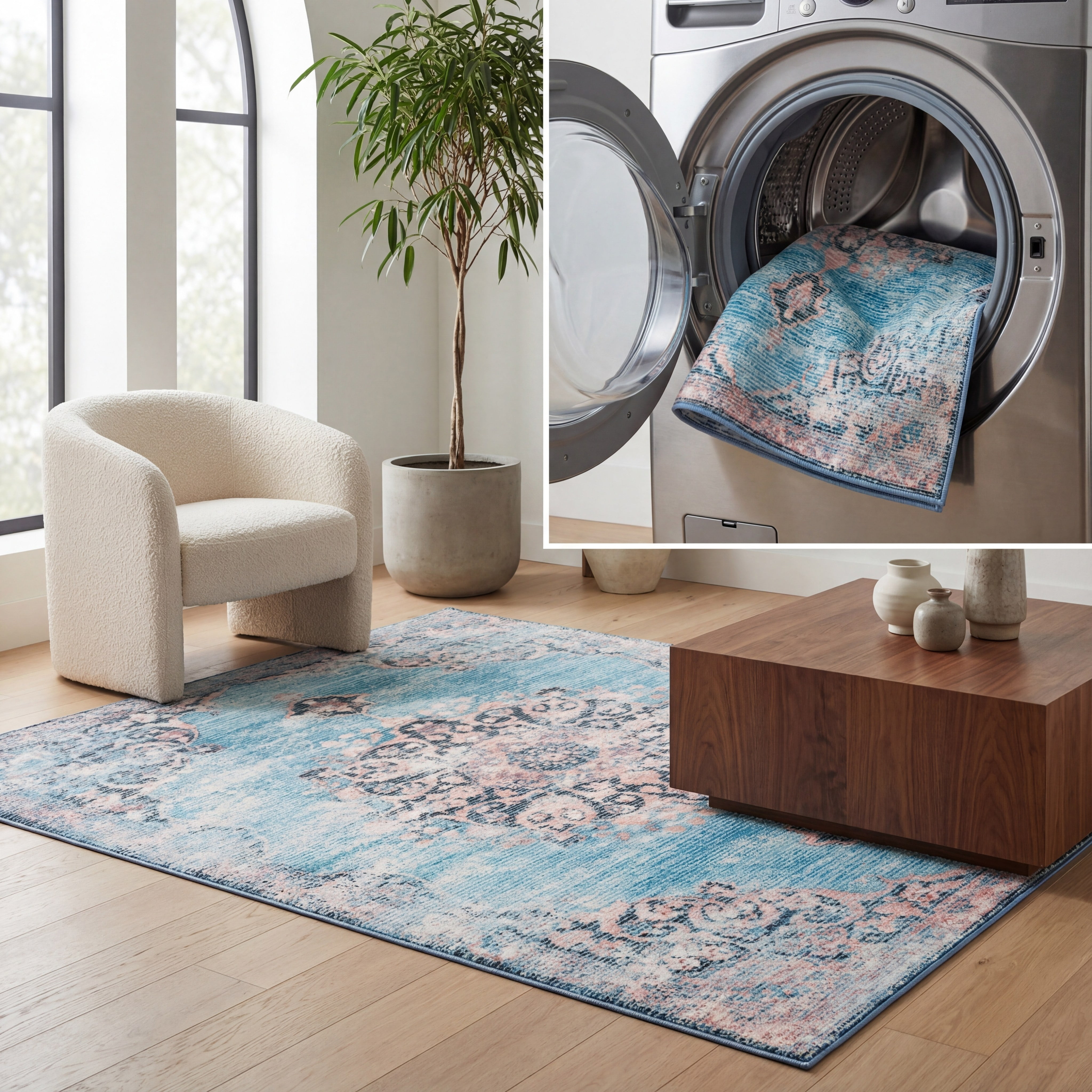 SAFAVIEH Journey Coriander Floral Distressed Area Rug, Turquoise/Pink, 5'5" x 7'7"