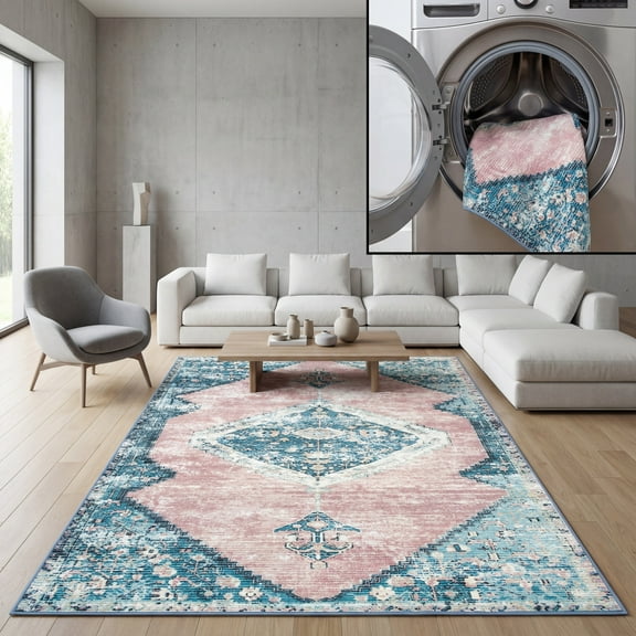 SAFAVIEH Journey Creighton Floral Distressed Area Rug, Blue/Pink, 8'9" x 12'