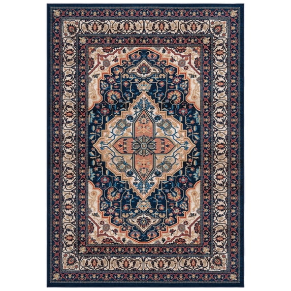 SAFAVIEH Journey Elfrida Medallion Machine Washable Area Rug, Navy/Ivory, 8' x 10'