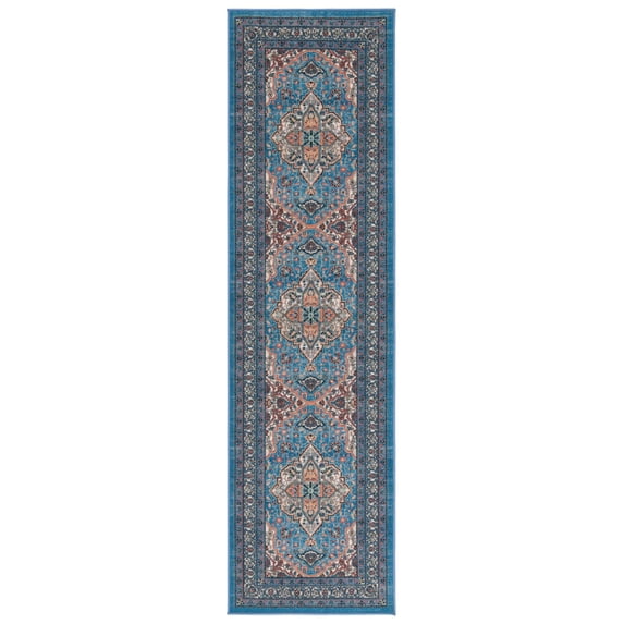SAFAVIEH Journey Elfrida Medallion Machine Washable Runner Rug, Blue/Ivory, 2'2" x 8'