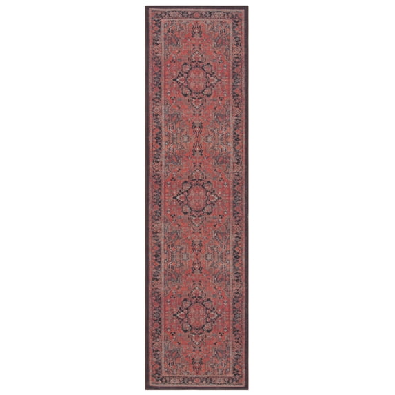 SAFAVIEH Journey Ethelinda Oriental Machine Washable Runner Rug, Navy/Red, 2'2" x 11'