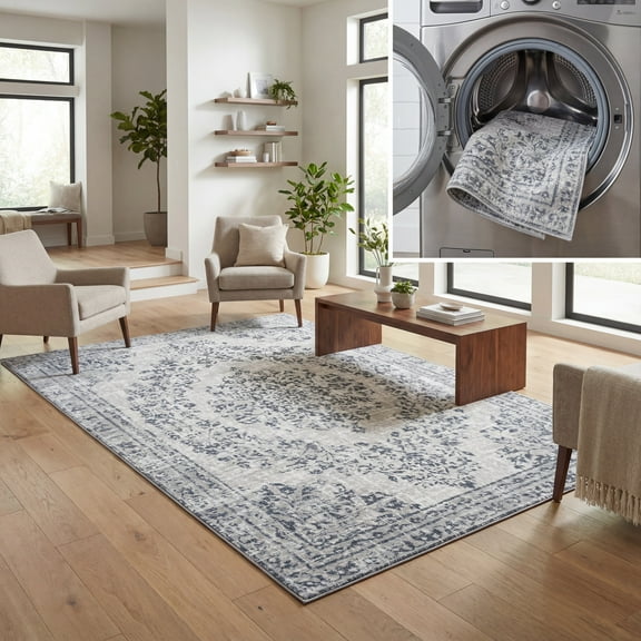 SAFAVIEH Journey Frederick Floral Bordered Area Rug, Light Grey/Dark Grey, 8'9" x 12'