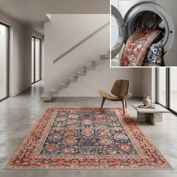 SAFAVIEH Journey Gale Medallion Area Rug, Navy/Rust Beige, 6'7" x 6'7" Square