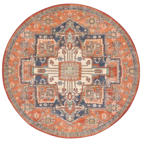 SAFAVIEH Journey Malandra Medallion Area Rug, Rust/Blue Ivory, 6'7" x 6'7" Round