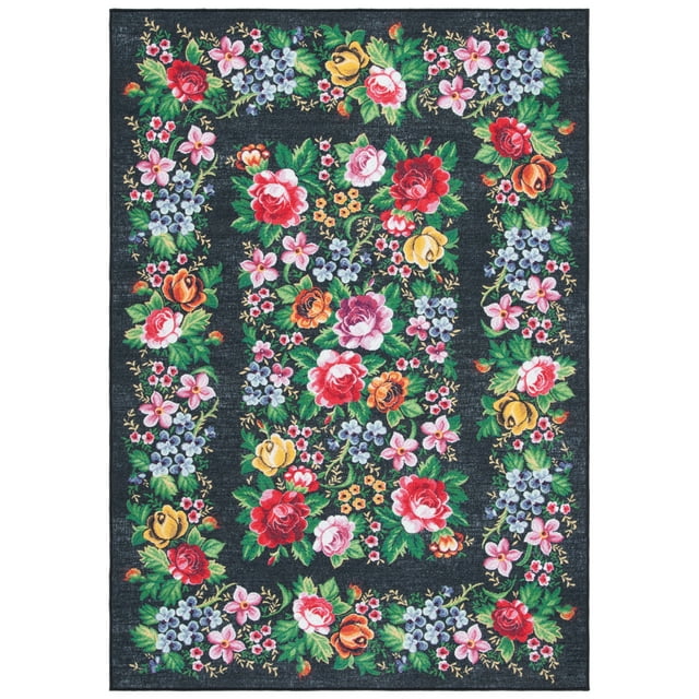 SAFAVIEH Journey Marvyn Floral Machine Washable Area Rug, Charcoal/Green, 7'9" x 10'