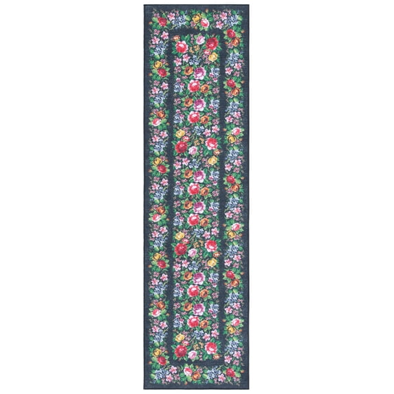 SAFAVIEH Journey Marvyn Floral Machine Washable Runner Rug, Charcoal/Green, 2'2" x 9'