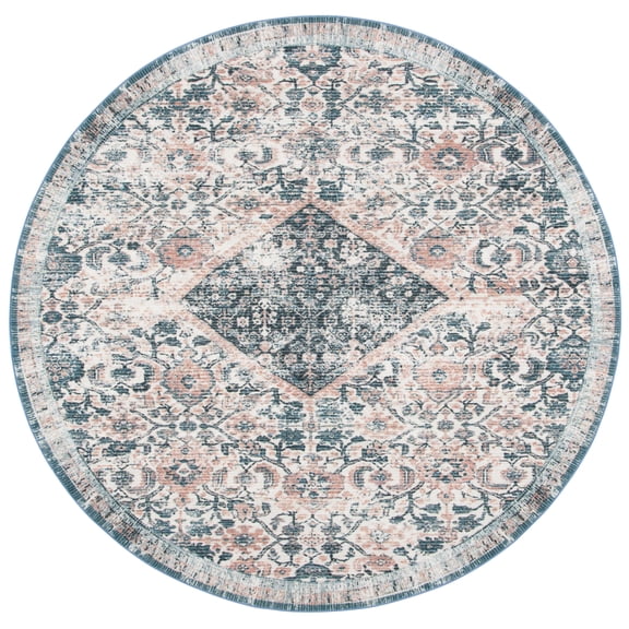 SAFAVIEH Journey Raschelle Oriental Machine Washable Area Rug, Ivory/Pink, 6'7" x 6'7" Round